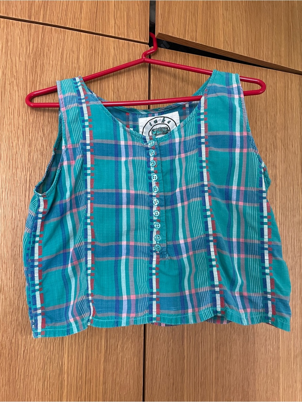 Vintage plaid cotton lightweight tank “take away” brand cropped fits like xs